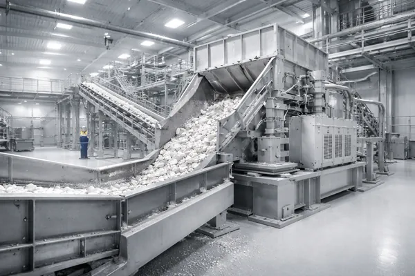 Primary crushing plant reducing raw quartz ore to 5-10mm feed size